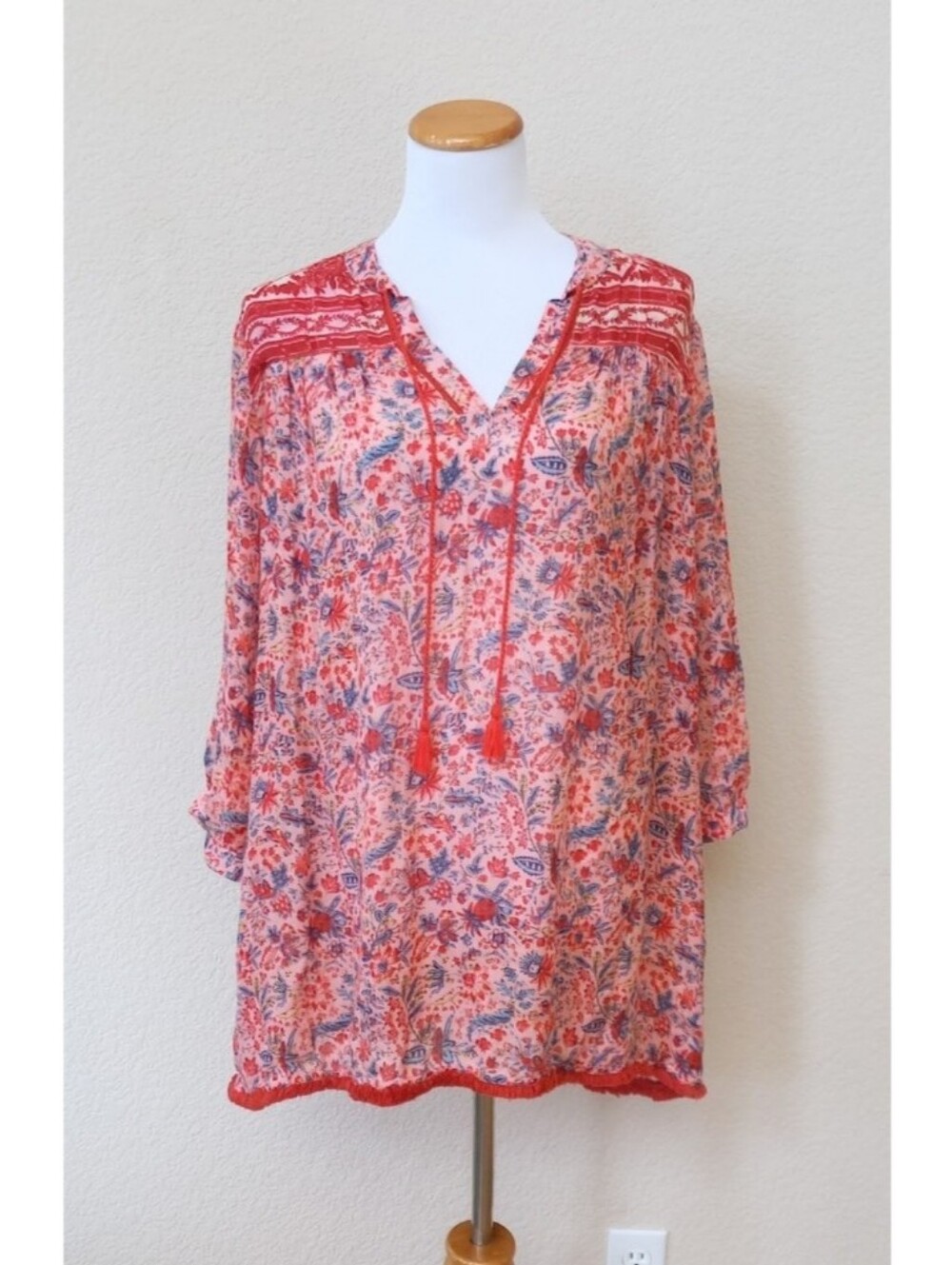 Tuckernuck red lightweight floral print tassle swim cover-up dress
